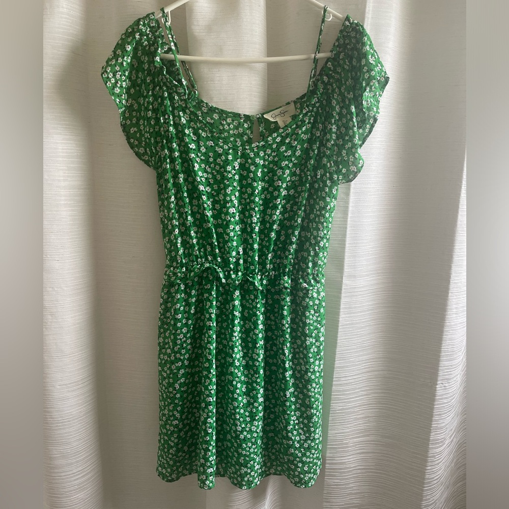 Jessica Simpson Green floral flutter sleeved  dress size Large